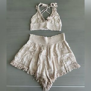 Free People beige two-piece set